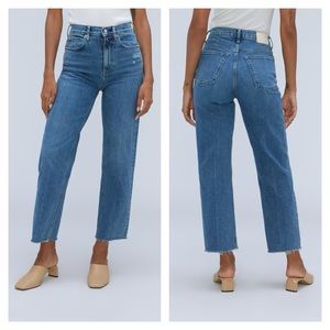 Everlane The Way High Jeans Distressed Frayed Hem Cropped Stretch Cotton 28R